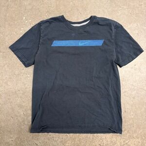 Nike Mens Graphic T-Shirt Black Blue Swoosh Stripe Regular Fit Size Medium